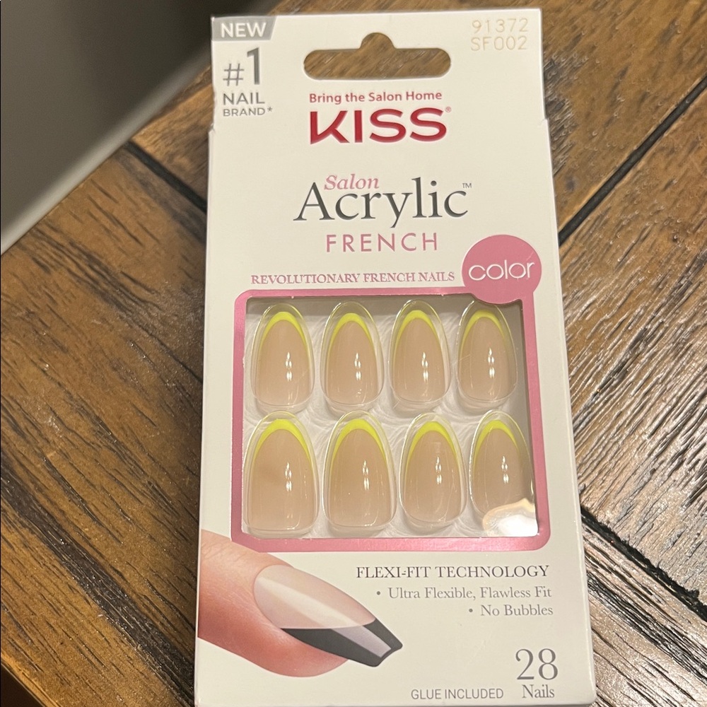 KISS Acrylic French Nails with Yellow Accents